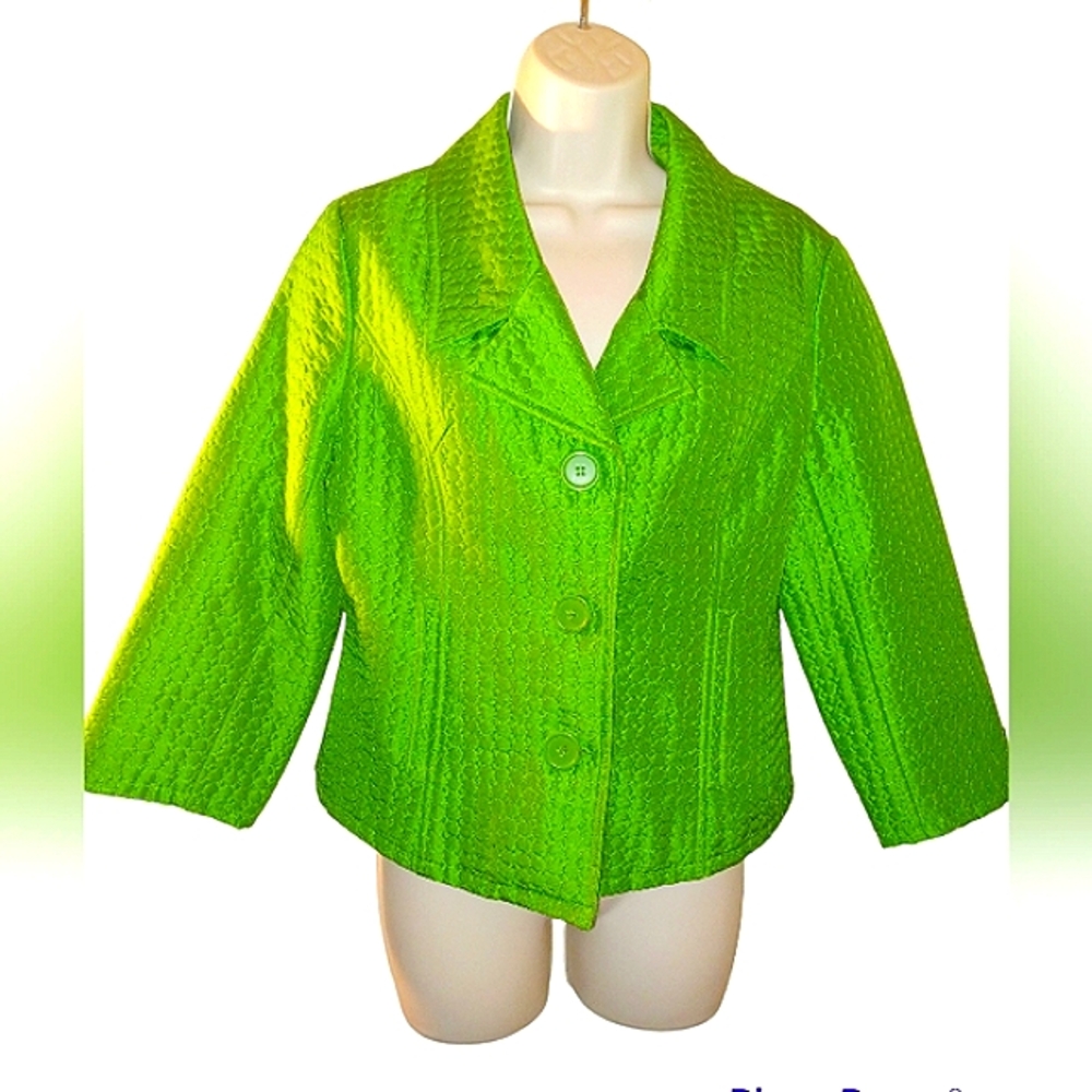 SILKLAND 100% SILK GORGEOUS GREEN APPLE COLORED BLAZER NWOT